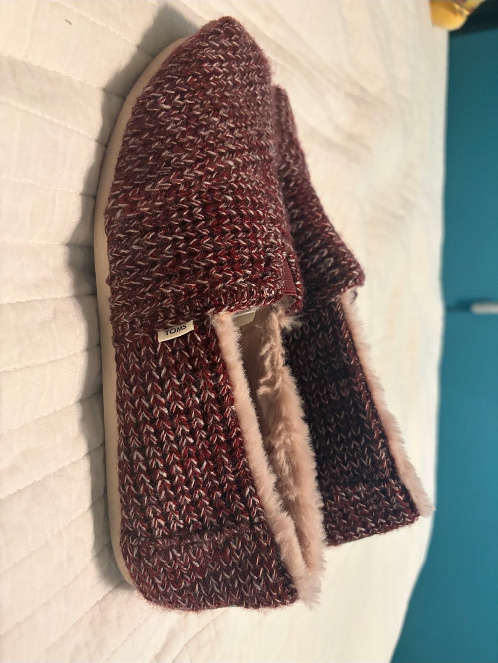 TOMS Women's Marled Red Knit Slip-On Slippers with Plush Lining